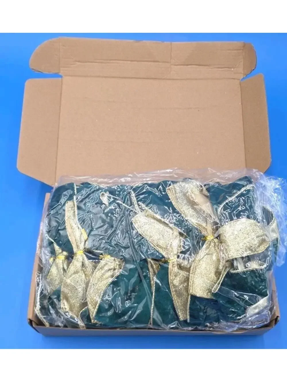 12 Pack Velvet Christmas Tree Bows Ornaments 6.3 x 9.5 Inch Double Layer Green
